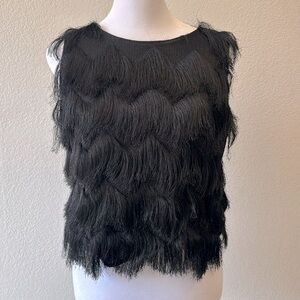Zara Black Fringe Vintage Top Size Medium